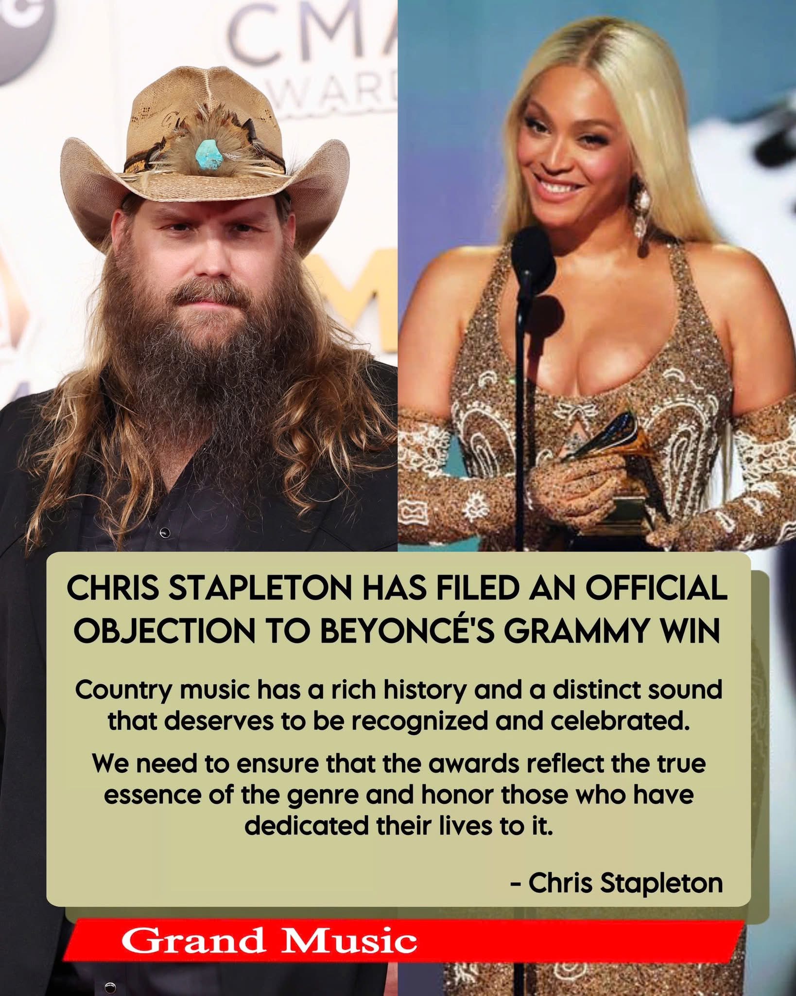 Chris Stapleton Has Filed an Official Objection to Beyoncé’s Grammy Win: “Even She Admits This Is Not a Country Album.”